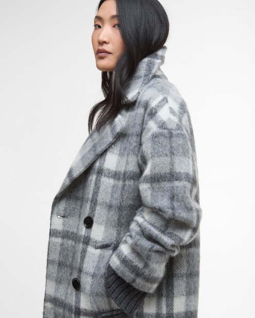 Beattie Double-Breasted Wool Coat Soft Grey Check/Onyx Tartan