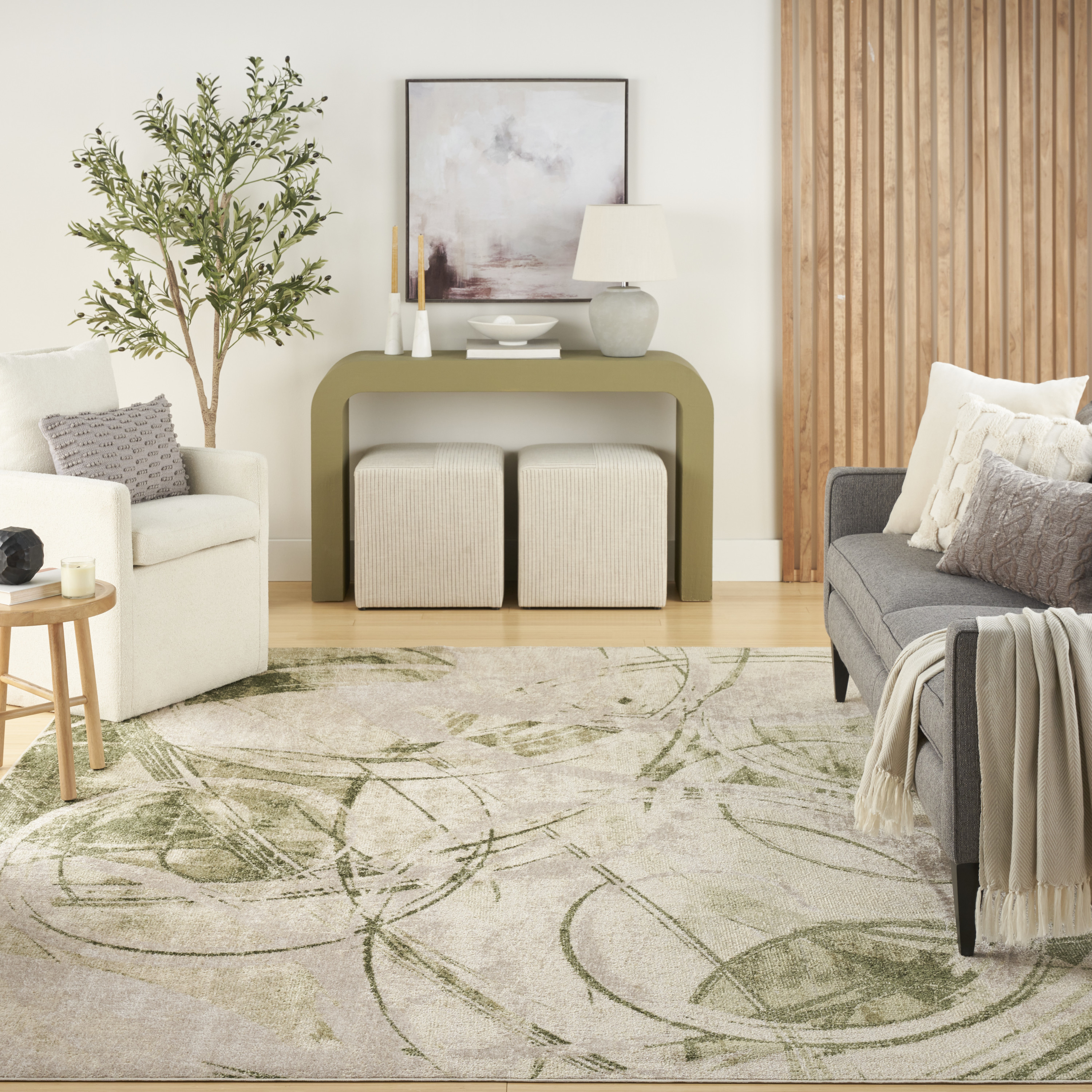 Nourison Astra Machine Washable 7'10" x 10' Beige Green Modern Indoor Rug