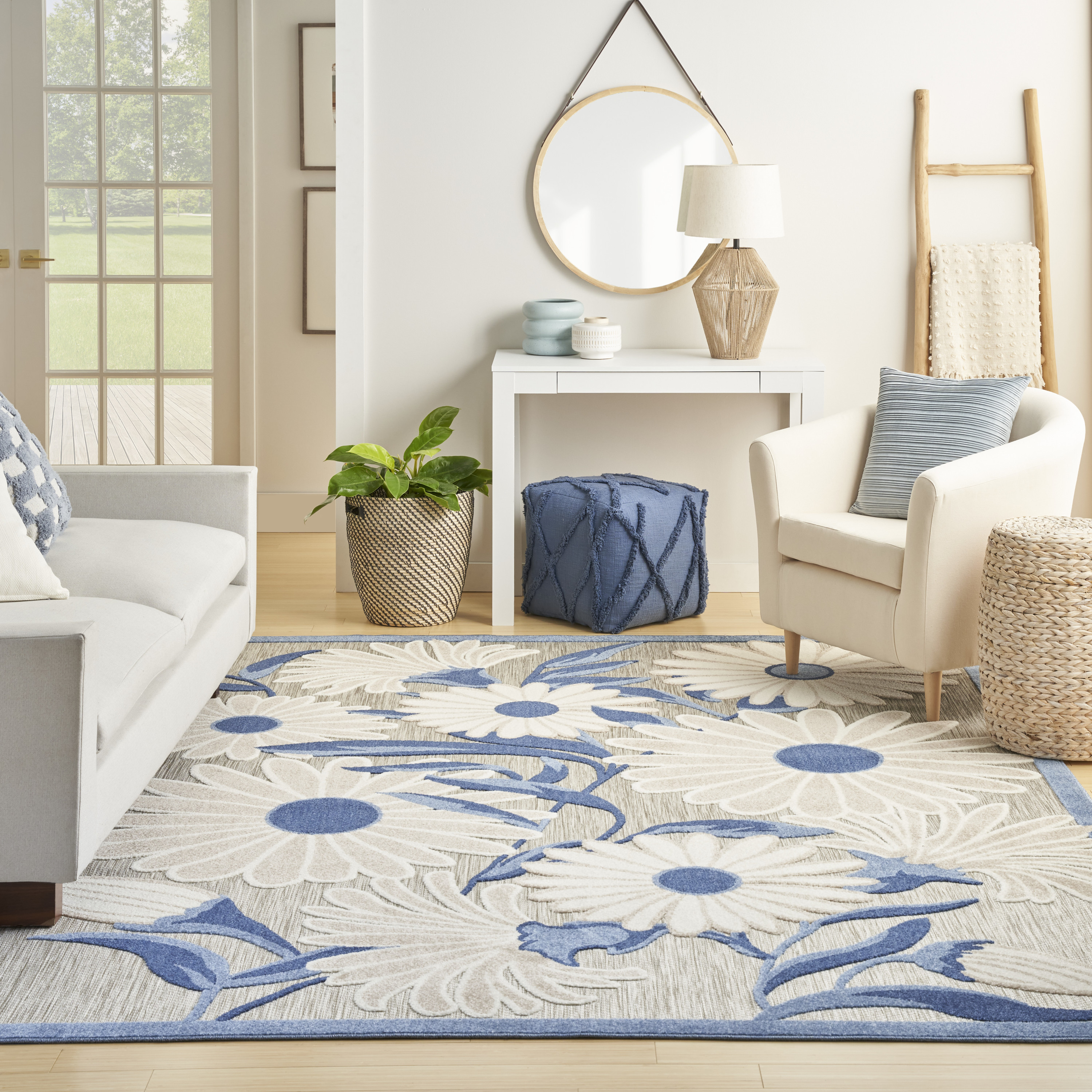Nourison Aloha 7'10" x 10'6" Blue Grey Contemporary Rug