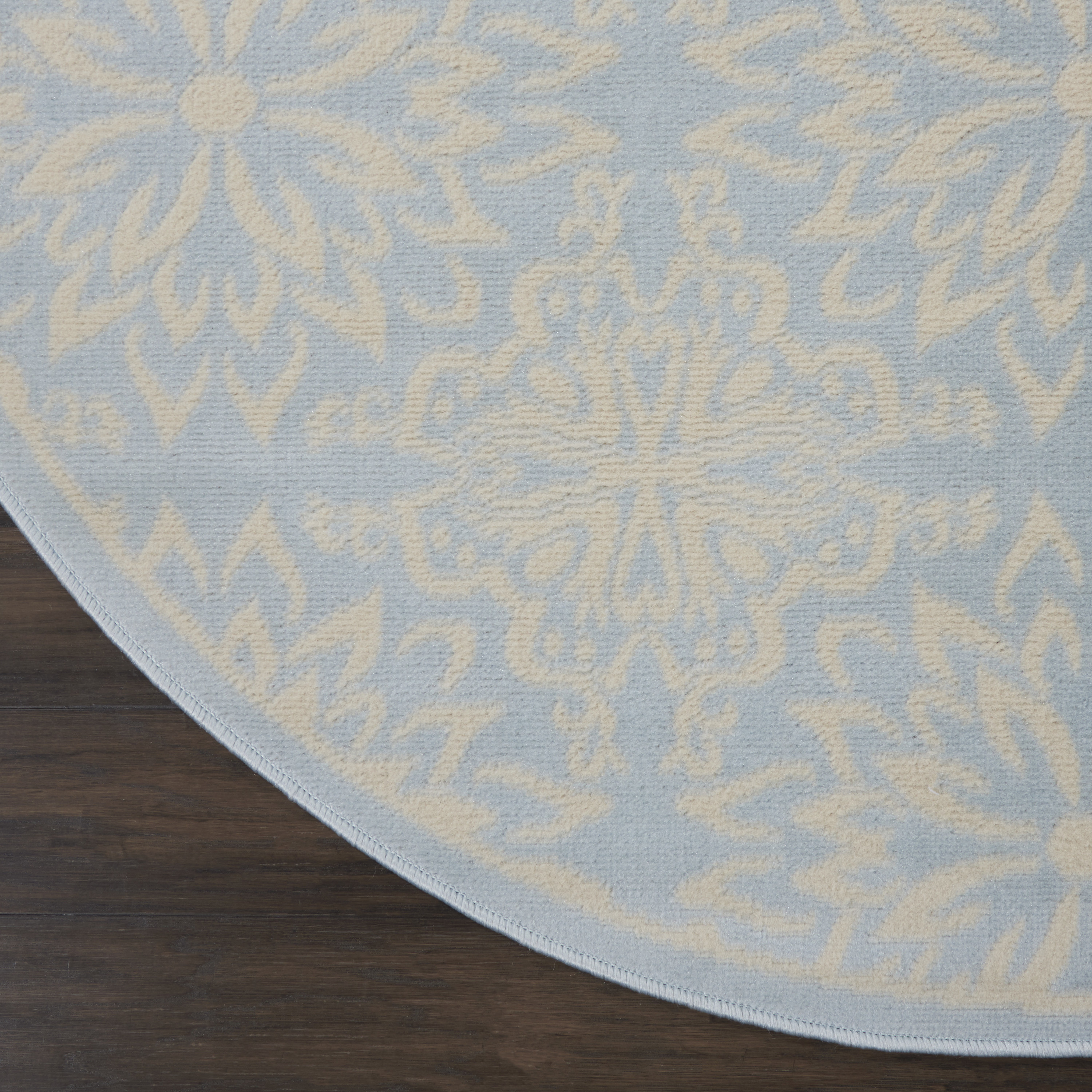 Nourison Jubilant 5'3" x Round Ivory Light Blue Farmhouse Indoor Rug