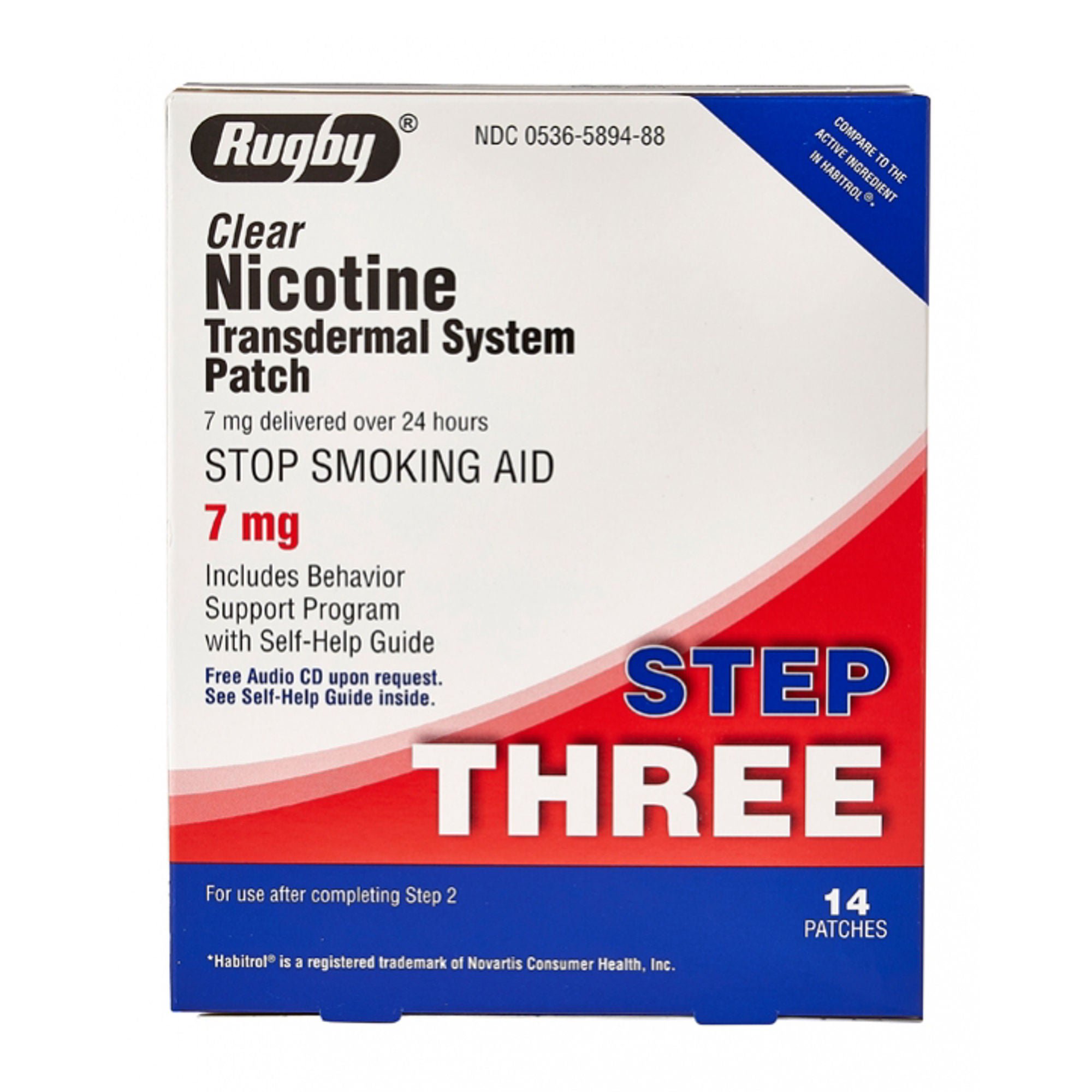 Rugby® Clear Nicotine Transdermal System Patch Stop Smoking Aid, 7 mg