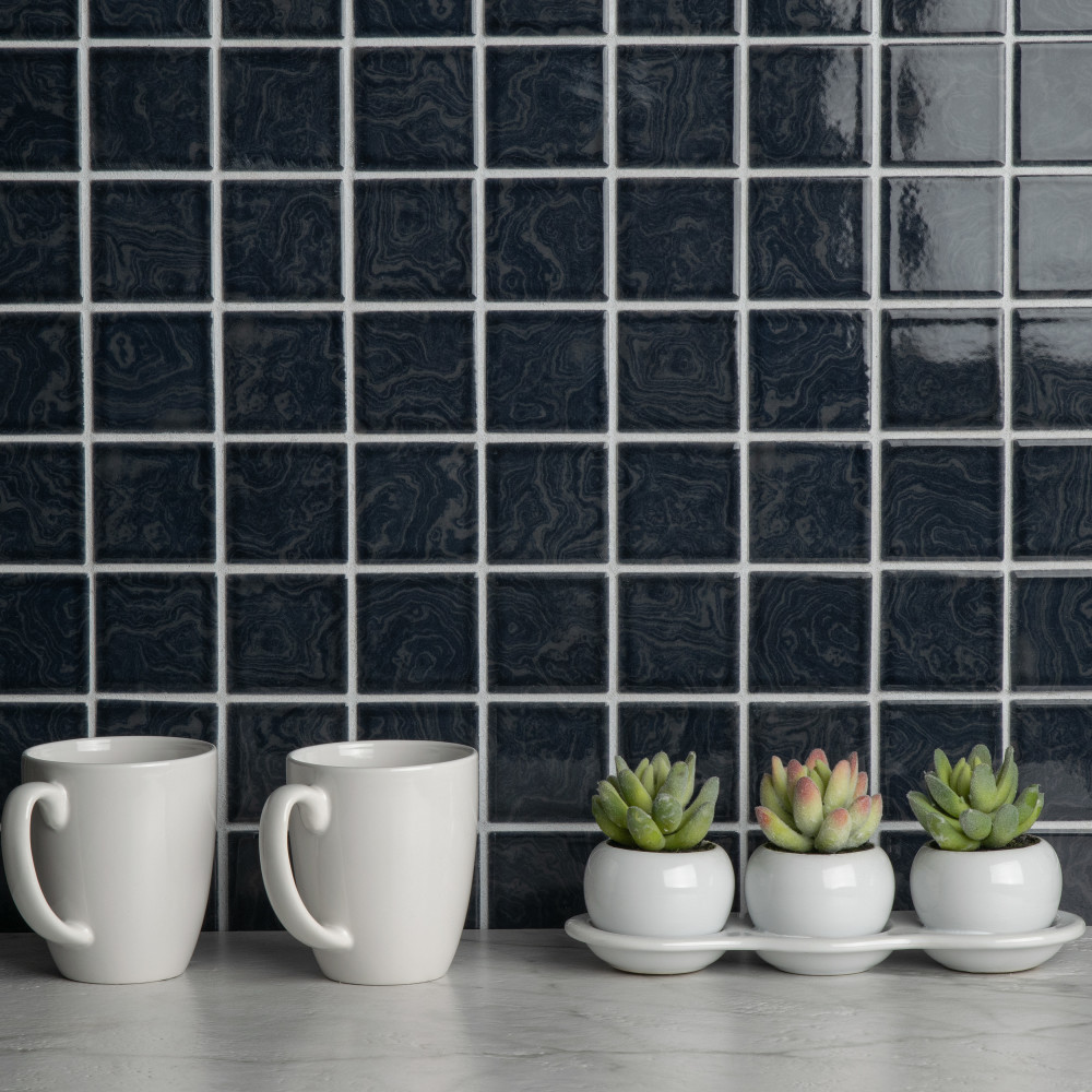 Resort Storm Black 12 in. x 12 in. Porcelain Mosaic Tile