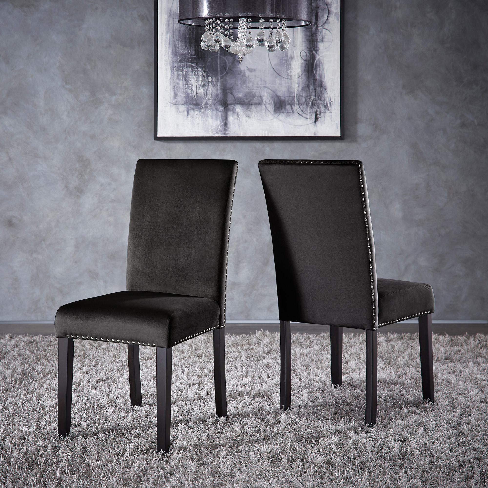 Nailhead Velvet Upholstered Chairs (Set of 2)