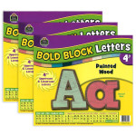 Teacher Created Resources&reg; Painted Wood Design Bold Block 4" Letters Combo Pack, 230 Characters Per Pack, 3 Packs TCR8820-3