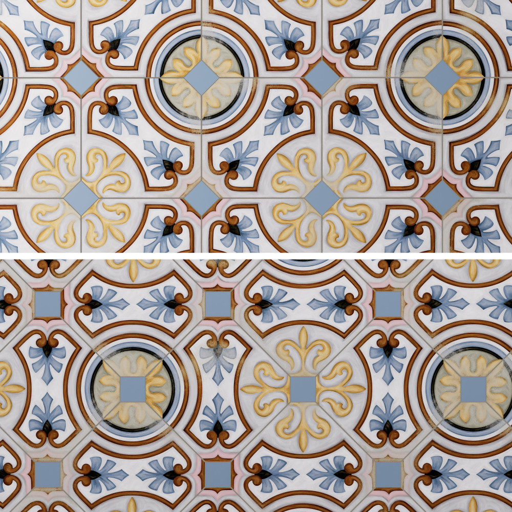Vaudeville Octagon Deco Diglas with Taco Azzuro 7-7/8 in. x 7-7/8 in. Porcelain Floor and Wall Tile