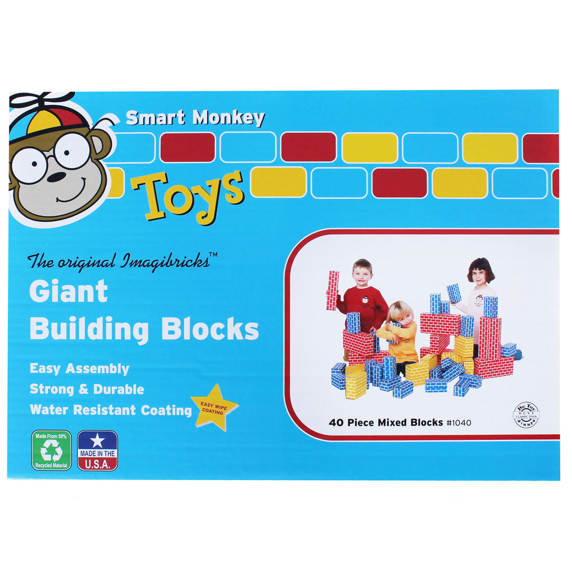 Smart Monkey Toys ImagiBRICKS Giant Building Block Set, 40 Pieces
