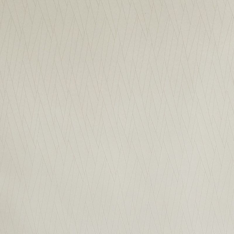 Beige textured wallpaper with fine, intersecting diagonal chevron lines, covering the wall and creating a subtle geometric pattern in soft, even interior lighting.