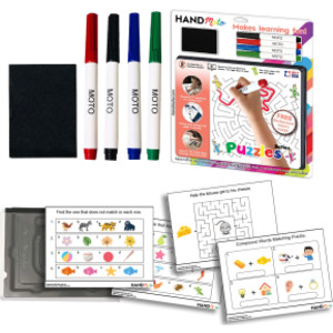 Dry-Erase Learning Board, 4 Markers, 10 Activity Sheets - Puzzles Series