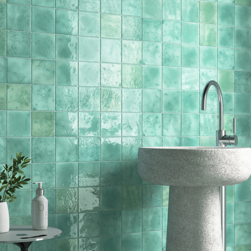 Menorca Aqua 4 in. x 4 in. Ceramic Wall Tile