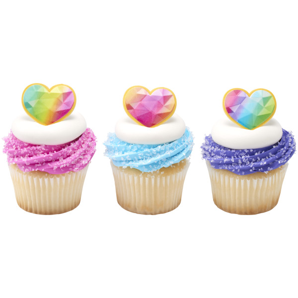Rainbow Prism Heart Cupcake Rings
