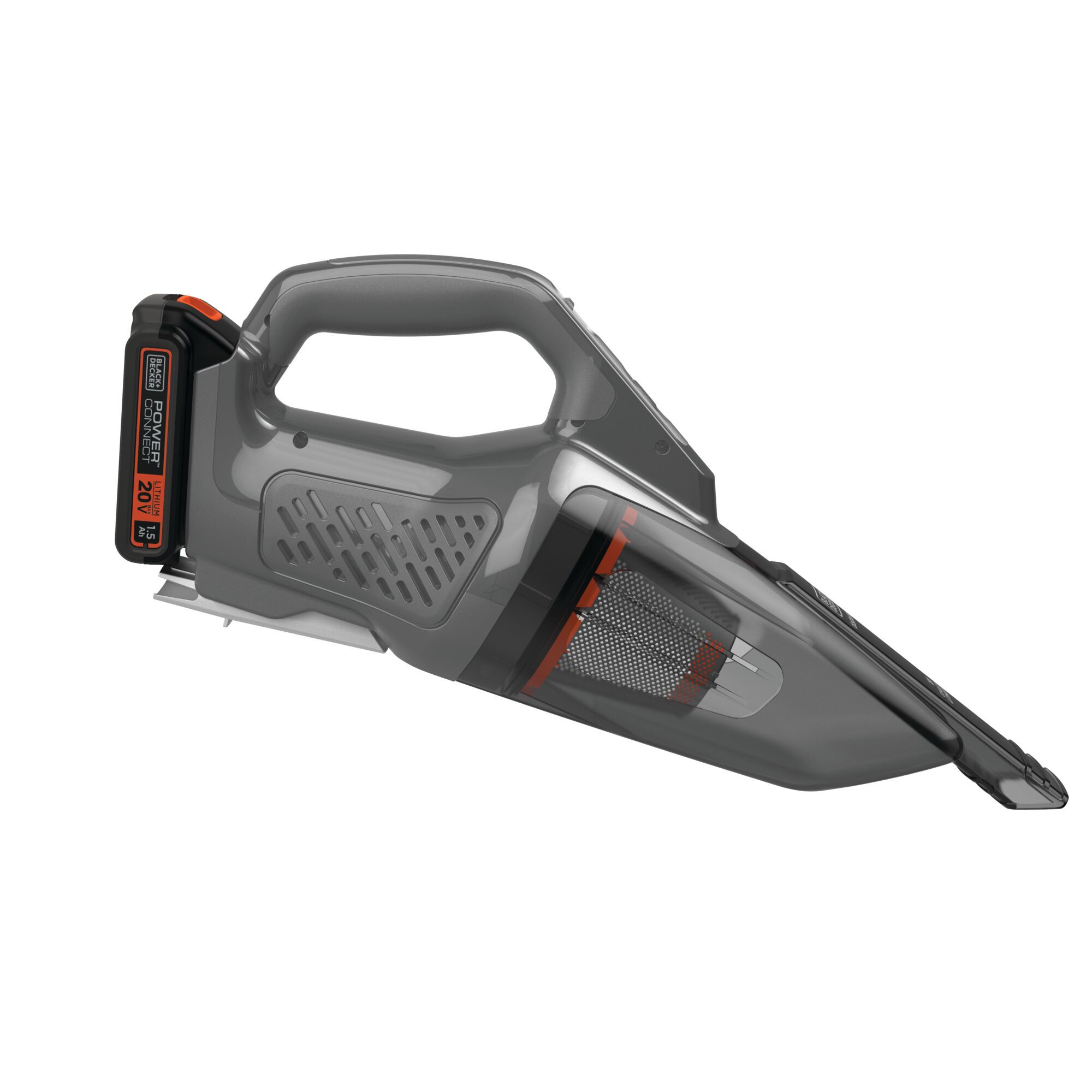 Profile view of Black and Decker Dustbuster 20V MAX* POWERCONNECT Cordless Handheld Vacuum