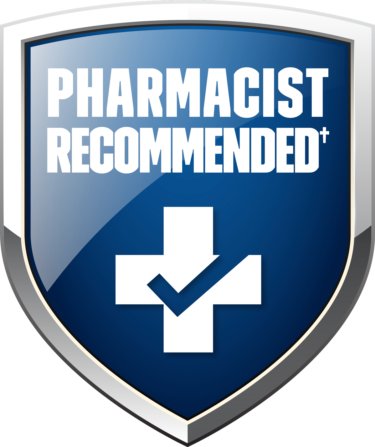 Pharmacist Recommended blue badge icon.