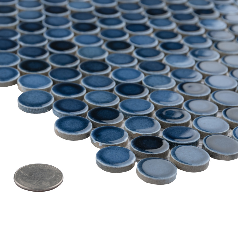 Hudson Penny Round Glacier 11-7/8 in. x 12-5/8 in. Porcelain Mosaic Tile
