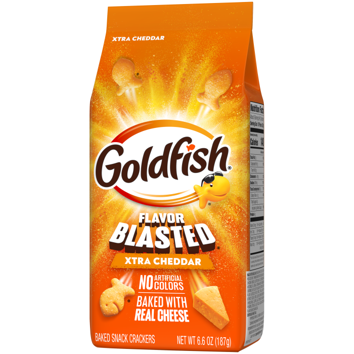 Goldfish® Flavor Blasted® Xtra Cheddar Baked Snack Crackers, 6.6 oz, bag - Right Angle Image