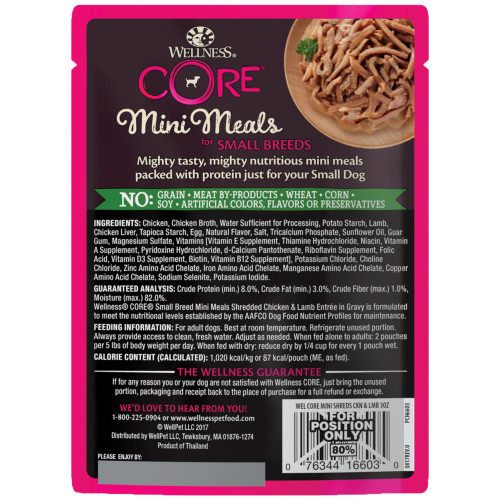 Wellness CORE Mini Meals Chicken & Lamb back packaging