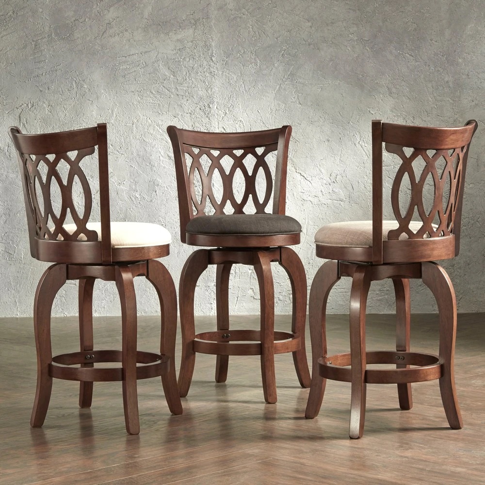 Scroll Back Linen Swivel 24-inch Counter Height Stool