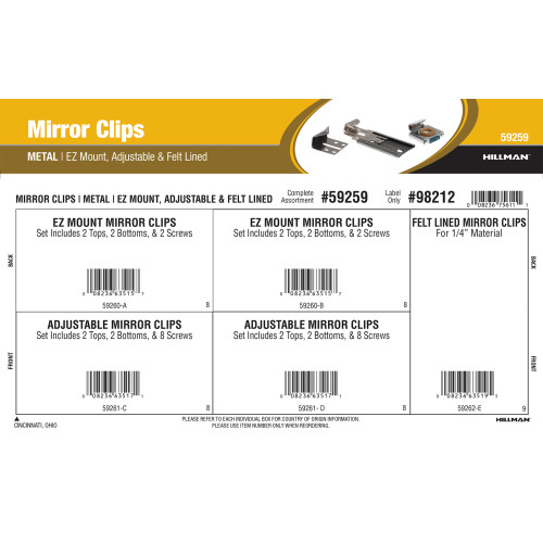 Metal Mirror Clips Assortment (EZ Mount, Adjustable & Felt-Lined)