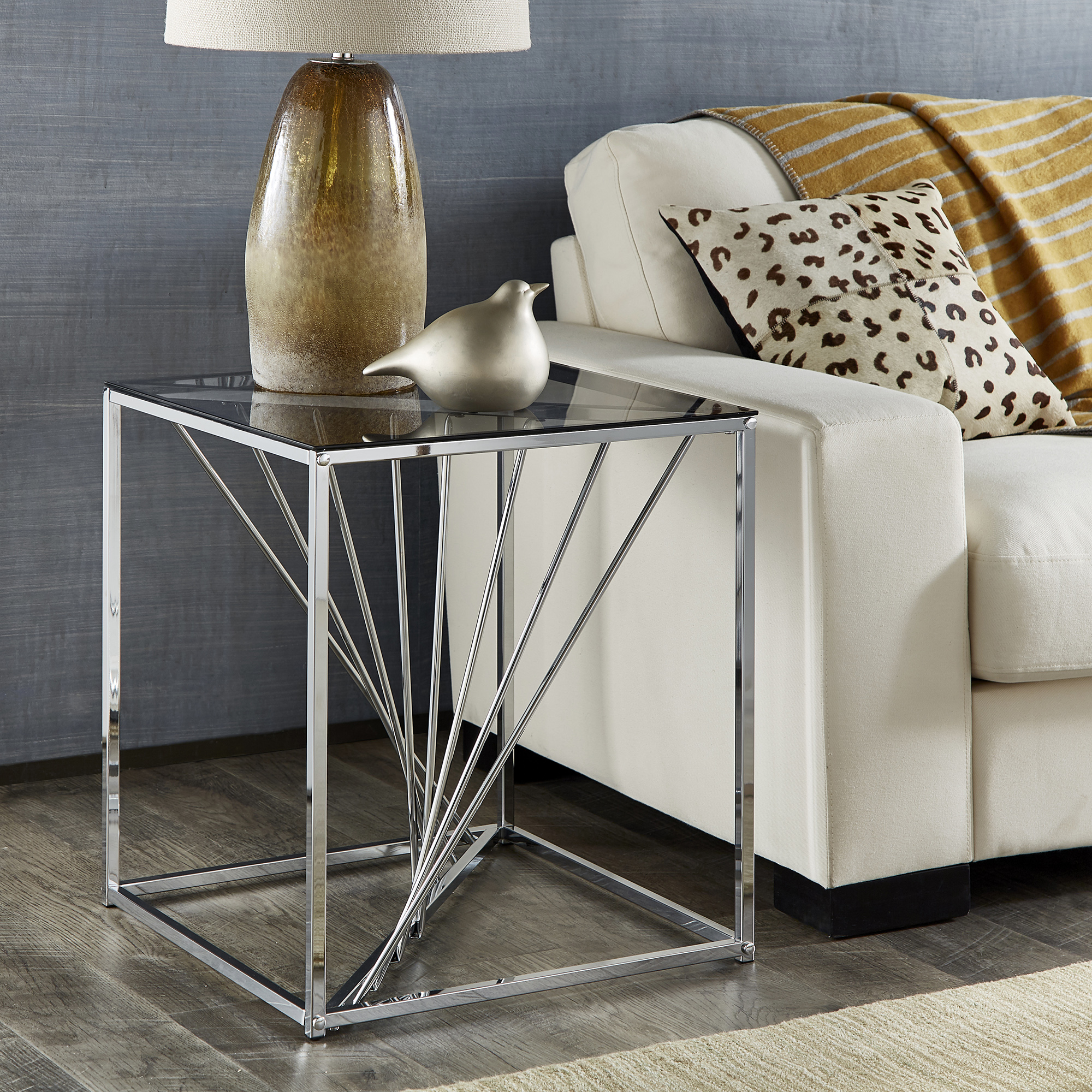 Square Metal and Glass Top End Table