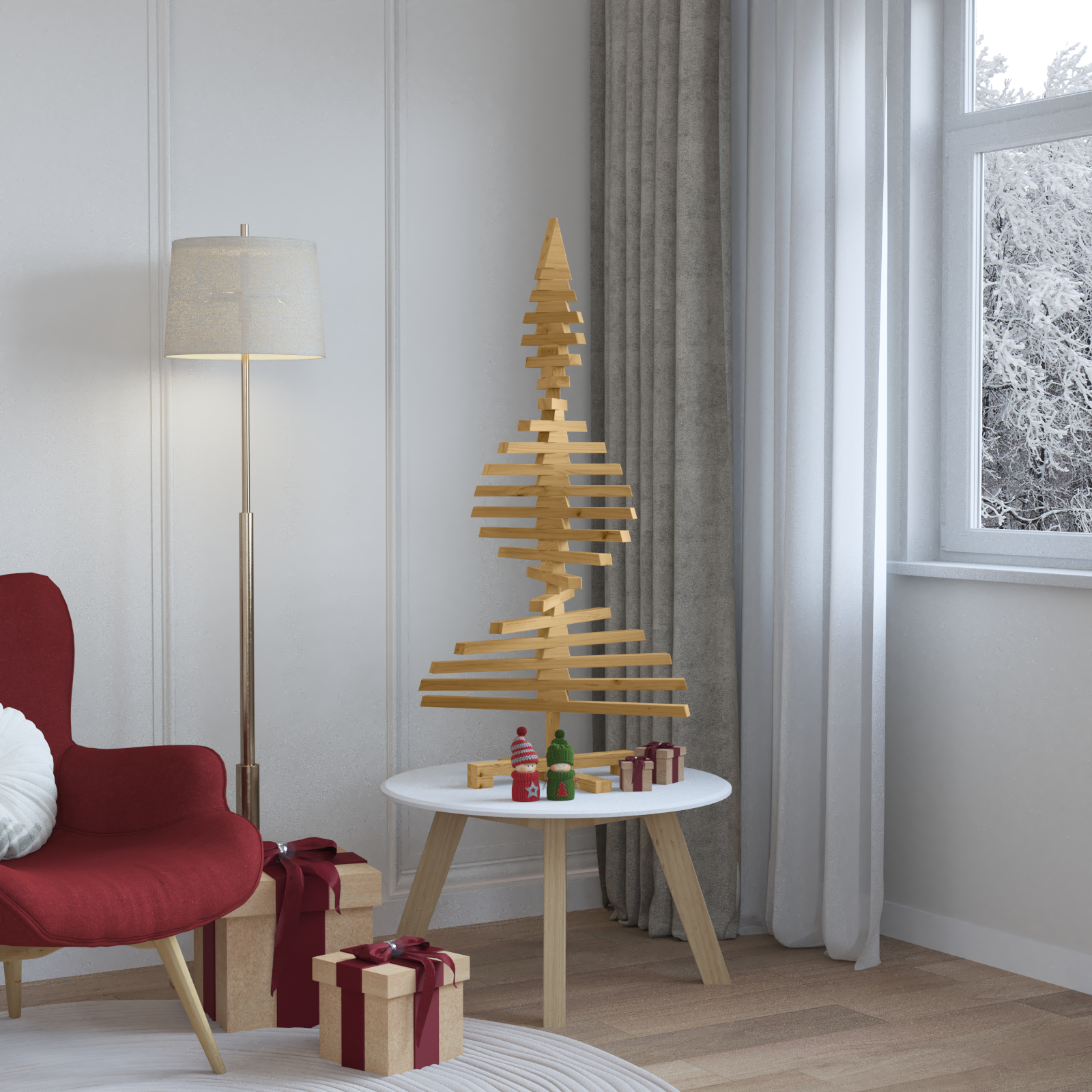 vidaXL Holz Weihnachtsbaum mit Ständer Braun 120 cm Massivholz Kiefer – Bild 4