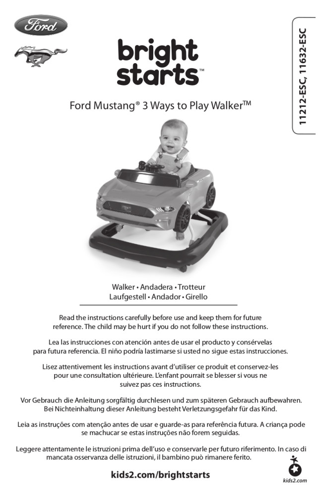 Bright Starts 3 Ways to Play Ford Mustang Baby Walker with Activity
