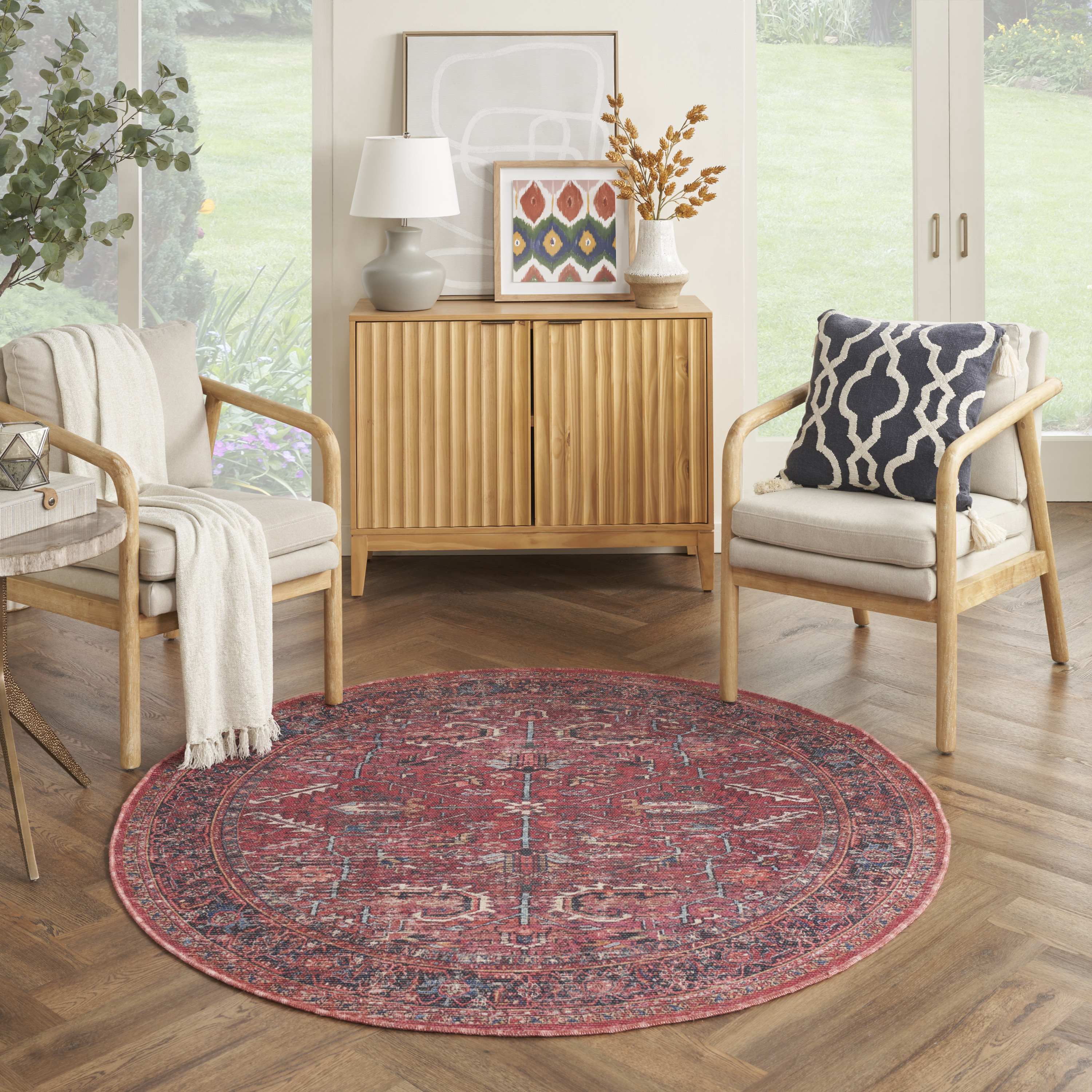 Nourison New Concept Washables 7'10" x Round Brick Vintage Indoor Rug