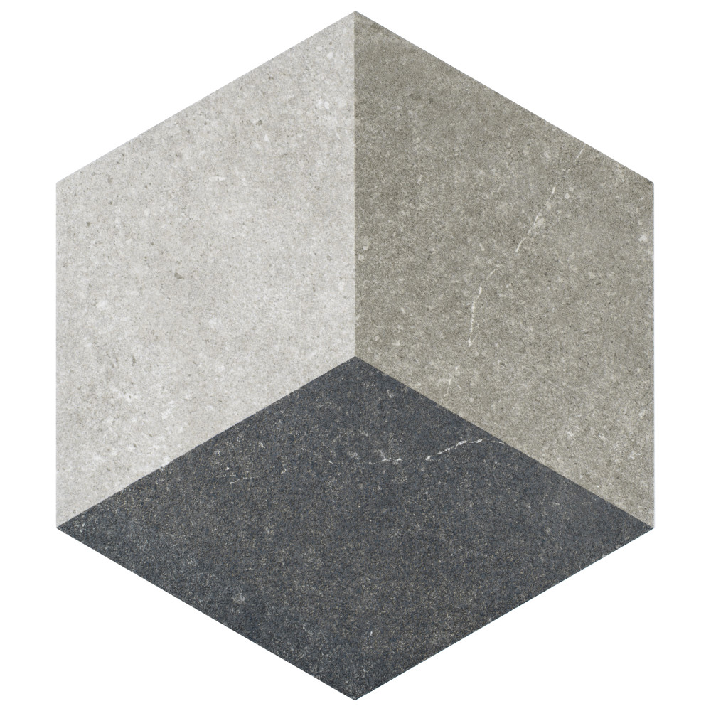 Traffic Hex 3D Grey 8-5/8 in. x 9-7/8 in. Porcelain Floor and Wall Tile