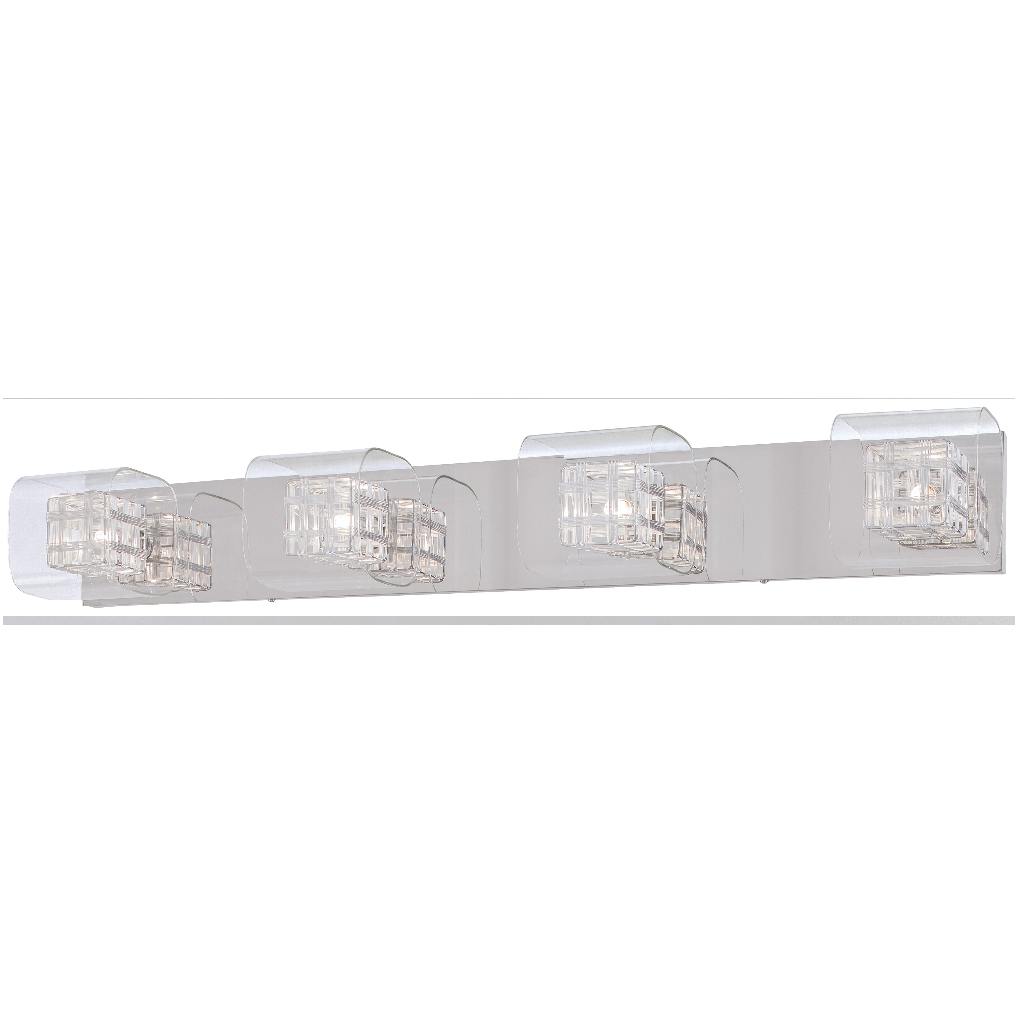 The Jewel Box 4-Light Bath combines sleek chrome finish with industrial-inspired aluminum cage shades and clear glass. At 36.75 inches wide, it provides excellent illumination for medium to large vanities with a contemporary edge. - alternate view