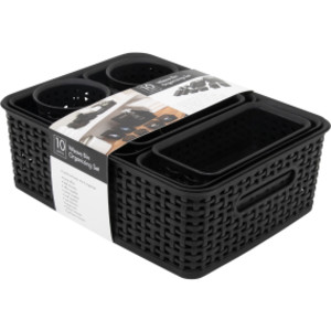 Plastic Weave Bin, Black, Pack of 10
