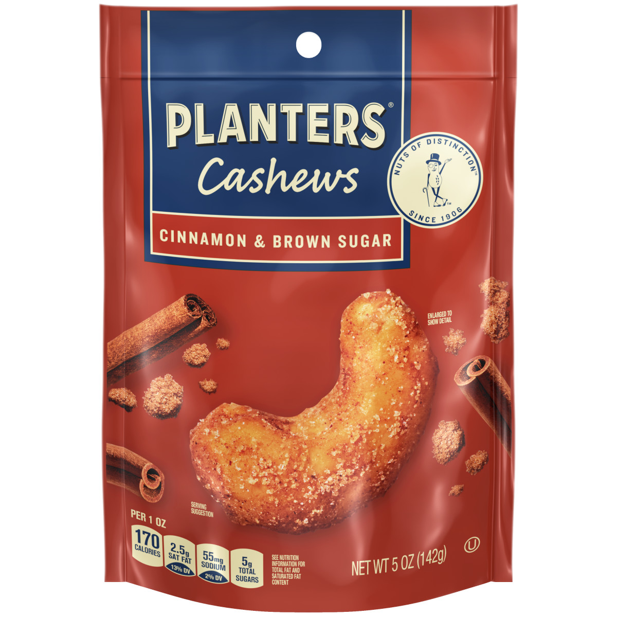PLANTERS(r) Cashew Cinnamon Brown Sugar 12-5 Ounce . A1C1 - Front Center In Package (Low Res)