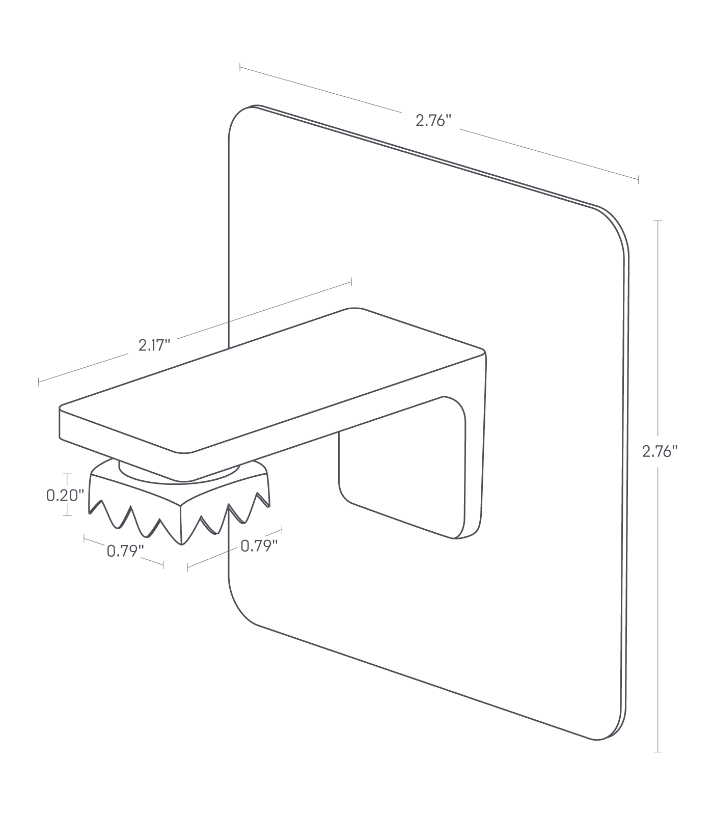 Dimension image for Traceless Adhesive Magnetic Soap Holder showing length of 2.17 inches, width of 2.76 inches and height of 2.76 inches