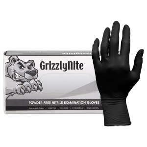 Hospeco, ProWorks GrizzlyNite, Medical Grade Gloves, Nitrile, 5.5 mil, Powder Free, XXL, Black