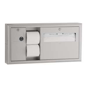 Bobrick, ClassicSeries®, Standard Bath Tissue and Seat Cover Dispenser w/ Waste Disposal, Left Side, Stainless Steel