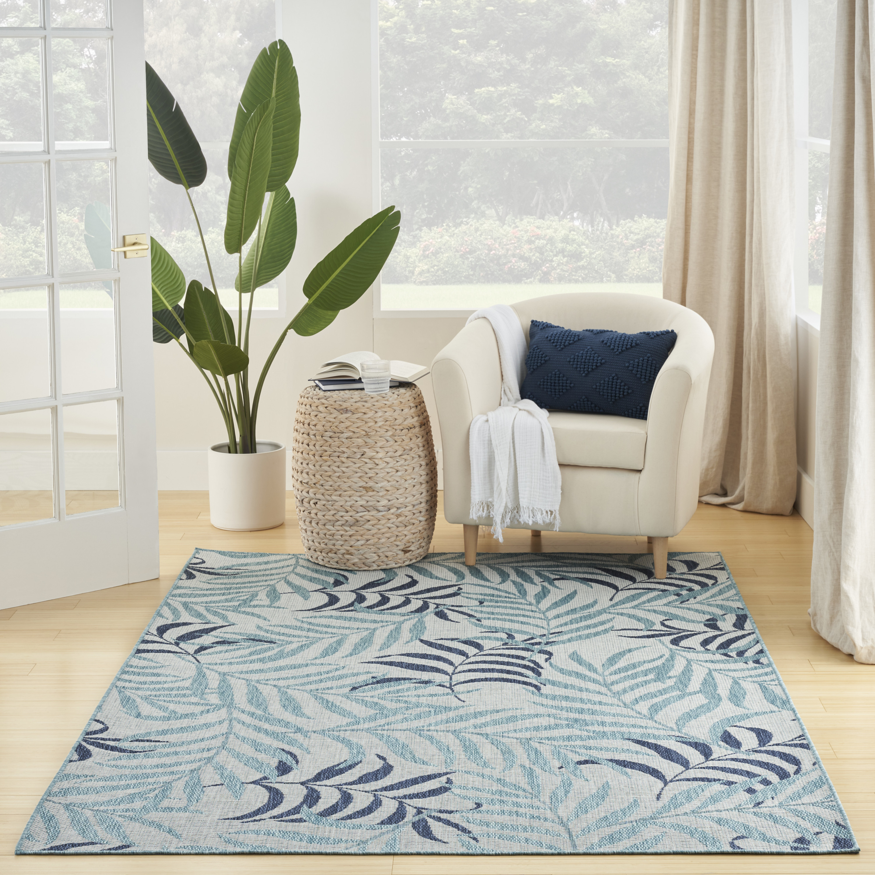 Nourison Garden Oasis 4' x 6' Blue Tropical Rug