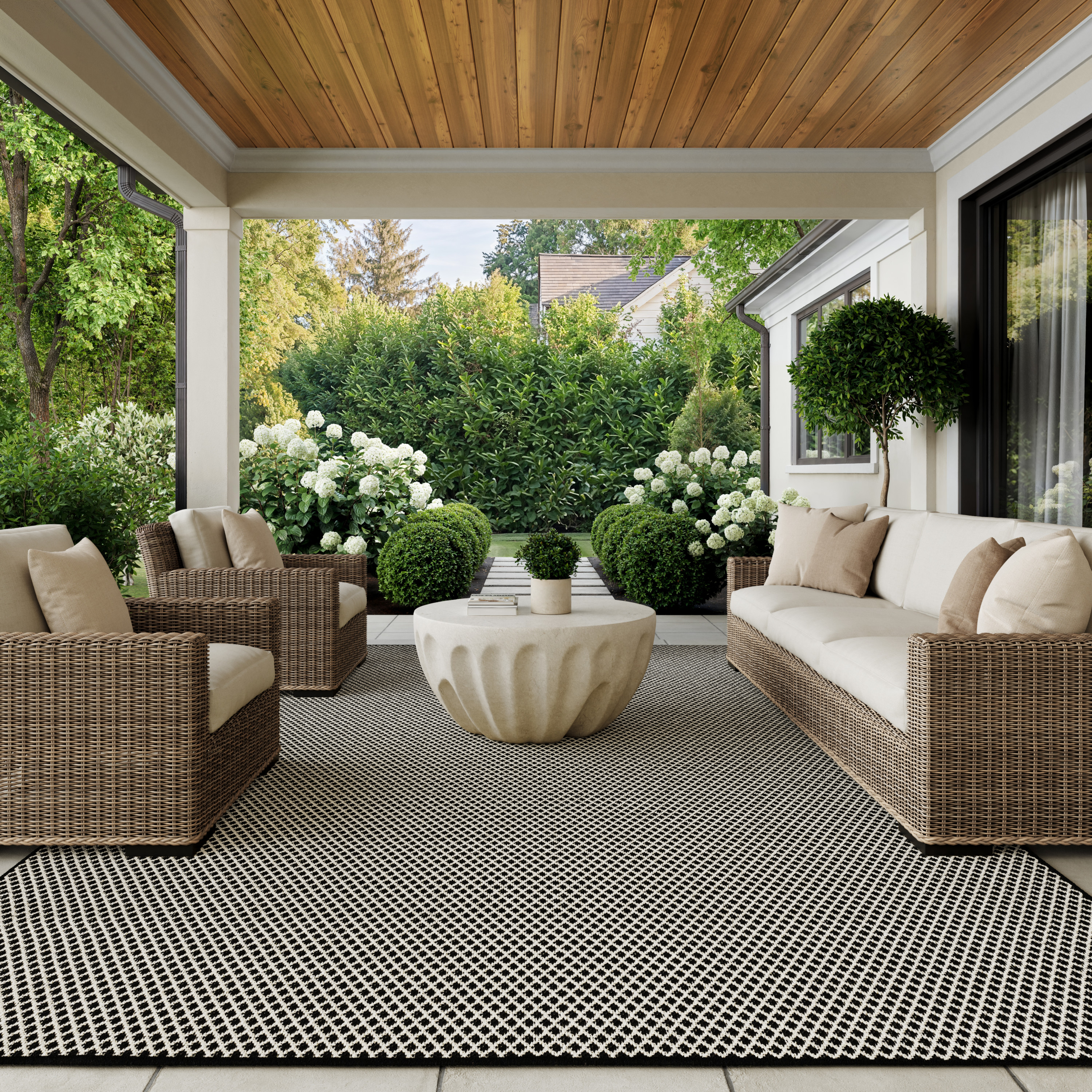 Nourison Courtyard 9' x 12' Black White Modern Rug