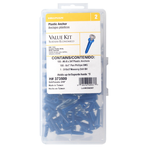 Blue Conical Plastic Anchor Kits #6-8 Pan Phillips 3/4