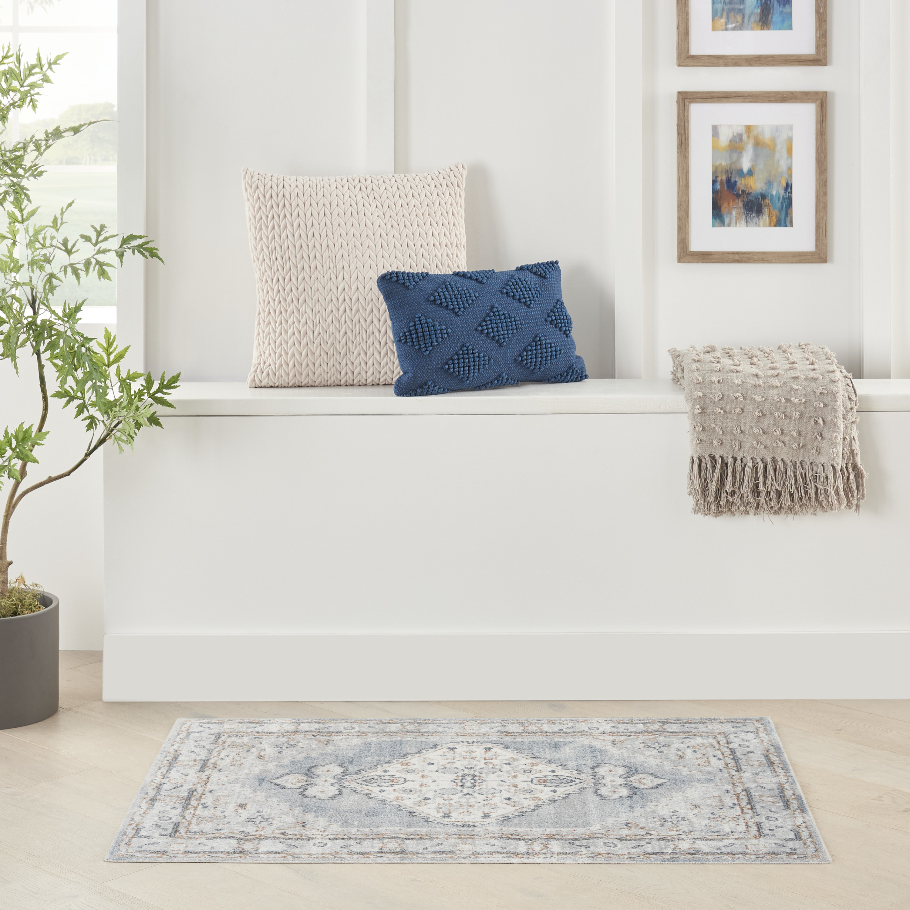 Nourison Astra Machine Washable 2'2" x 4' Light Blue Vintage Indoor Rug
