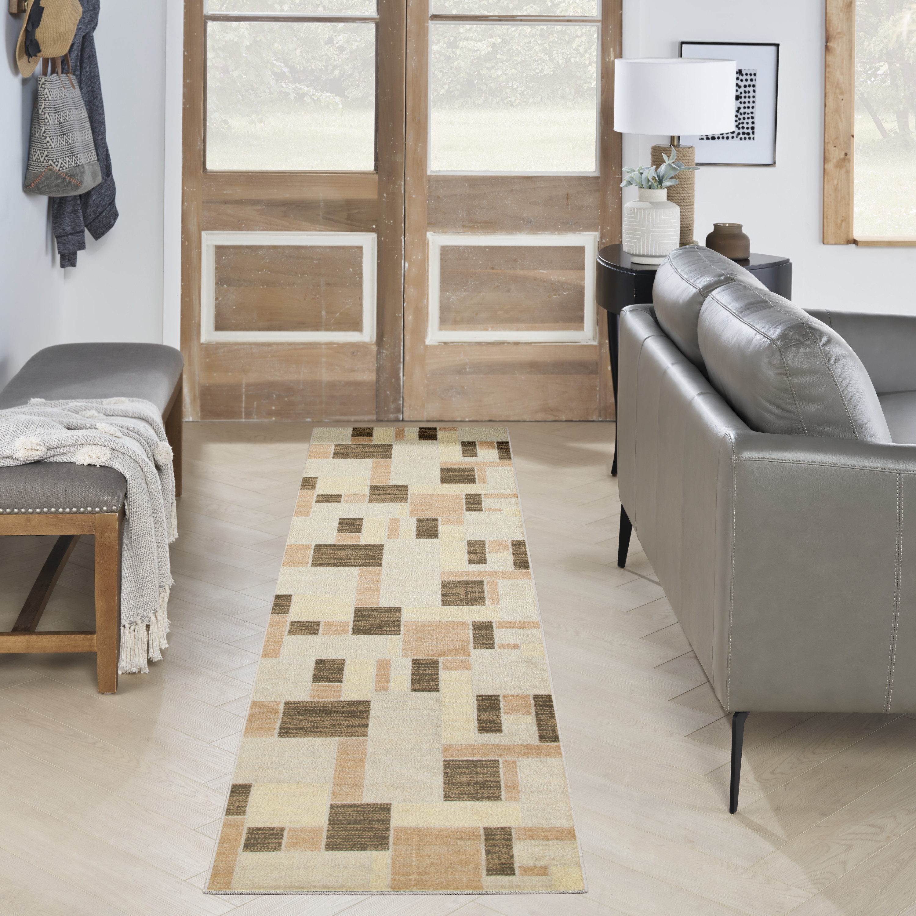 Nourison Astra Machine Washable 2'2" x 10' Beige Multicolor Modern Indoor Rug