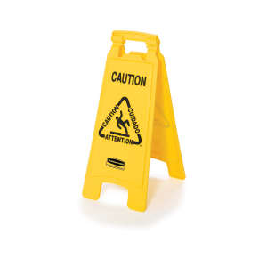 Rubbermaid Commercial, Multilingual "Caution", Wet Floor Sign, Yellow, 25"