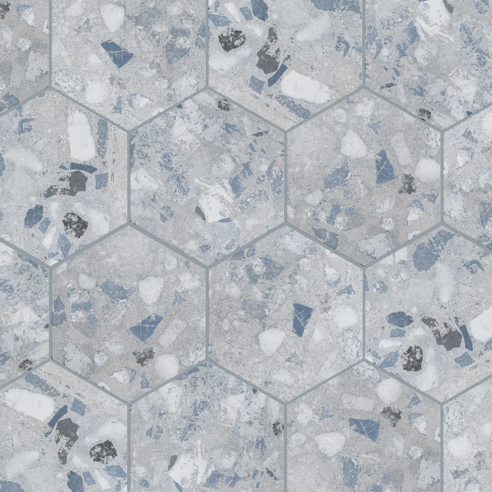 Recycle Hex River Blue 8.5x9.88 Hexagon Porcelain Floor and Wall Digital Pattern