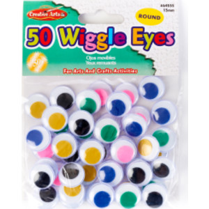 Wiggle Eyes, Round, 15mm, Assorted, Pack of 50
