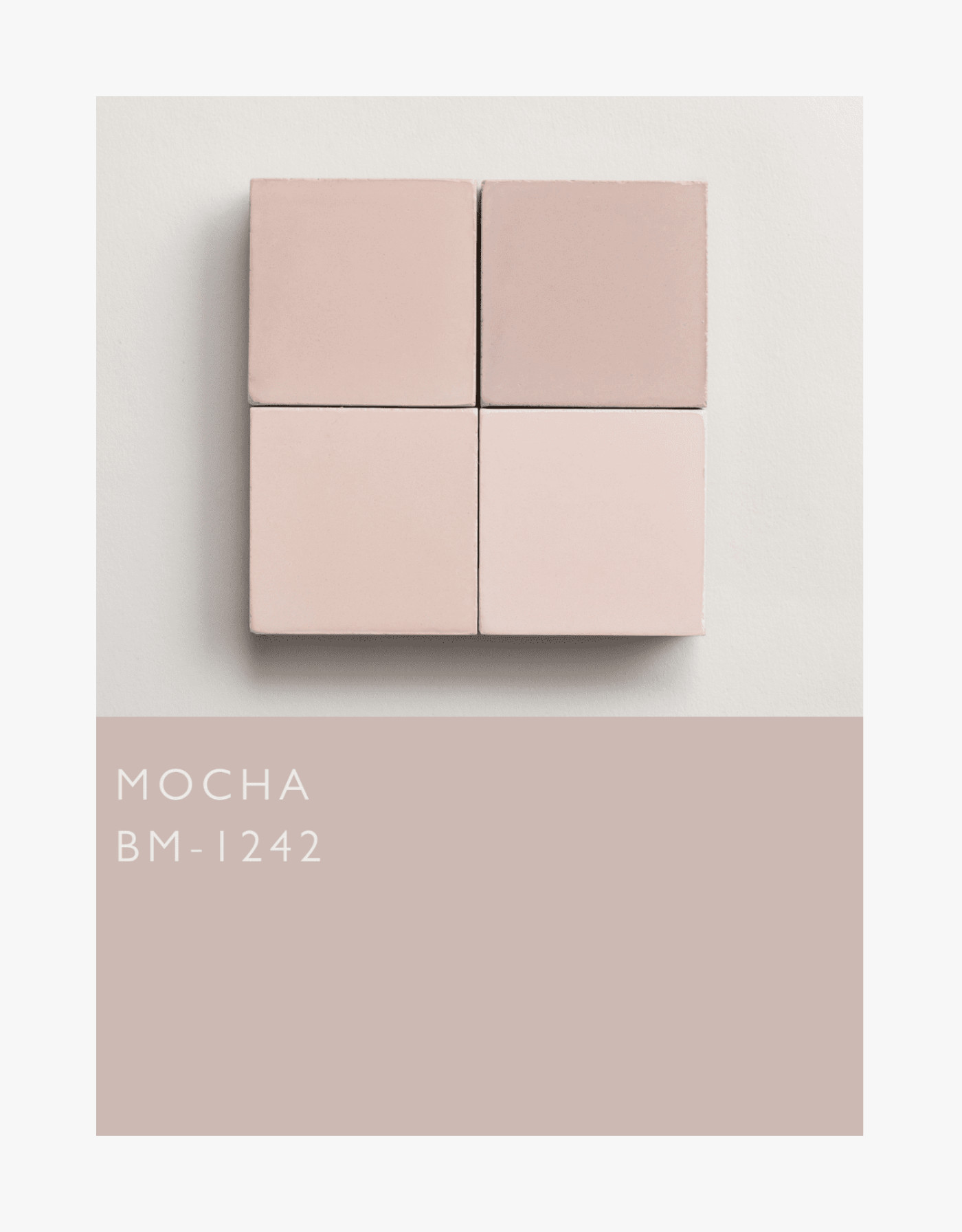 four square pink tiles with the caption mocha.