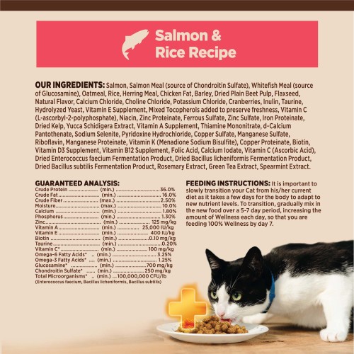 <p>Salmon, Salmon Meal (source of Chondroitin Sulfate), Whitefish Meal (source of Glucosamine), Oatmeal, Rice, Herring Meal, Chicken Fat, Barley, Dried Plain Beet Pulp, Flaxseed, Natural Flavor, Calcium Chloride, Choline Chloride, Potassium Chloride, Cranberries, Inulin, Taurine, Hydrolyzed Yeast, Vitamin E Supplement, Mixed Tocopherols added to preserve freshness, Vitamin C (L-ascorbyl-2-polyphosphate), Niacin, Zinc Proteinate, Ferrous Sulfate, Zinc Sulfate, Iron Proteinate, Dried Kelp, Yucca Schidigera Extract, Vitamin A Supplement, Thiamine Mononitrate, d-Calcium Pantothenate, Sodium Selenite, Pyridoxine Hydrochloride, Copper Sulfate, Manganese Sulfate, Riboflavin, Manganese Proteinate, Vitamin K (Menadione Sodium Bisulfite), Copper Proteinate, Biotin, Vitamin D3 Supplement, Vitamin B12 Supplement, Folic Acid, Calcium Iodate, Vitamin C (Ascorbic Acid), Dried Enterococcus faecium Fermentation Product, Dried Bacillus licheniformis Fermentation Product, Dried Bacillus subtilis Fermentation Product, Rosemary Extract, Green Tea Extract, Spearmint Extract.<br />
This is a naturally preserved product</p>
