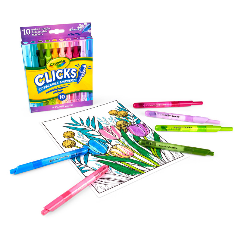 Washable CLICKS Retractable Markers, Bold/Bright Colors, 10 Count