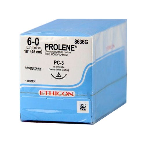 PROLENE® Polypropylene Blue Monofilament Sutures, 6-0, PC-3, Precision Cosmetic-Conventional Cutting PRIME, 18" - 12/Box