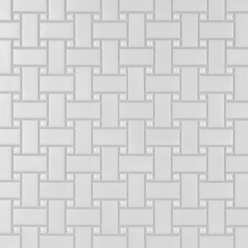 Metro Basketweave White w/ Glossy White Dot 11.75x11.75 Square Porcelain Floor and Wall Digital Pattern