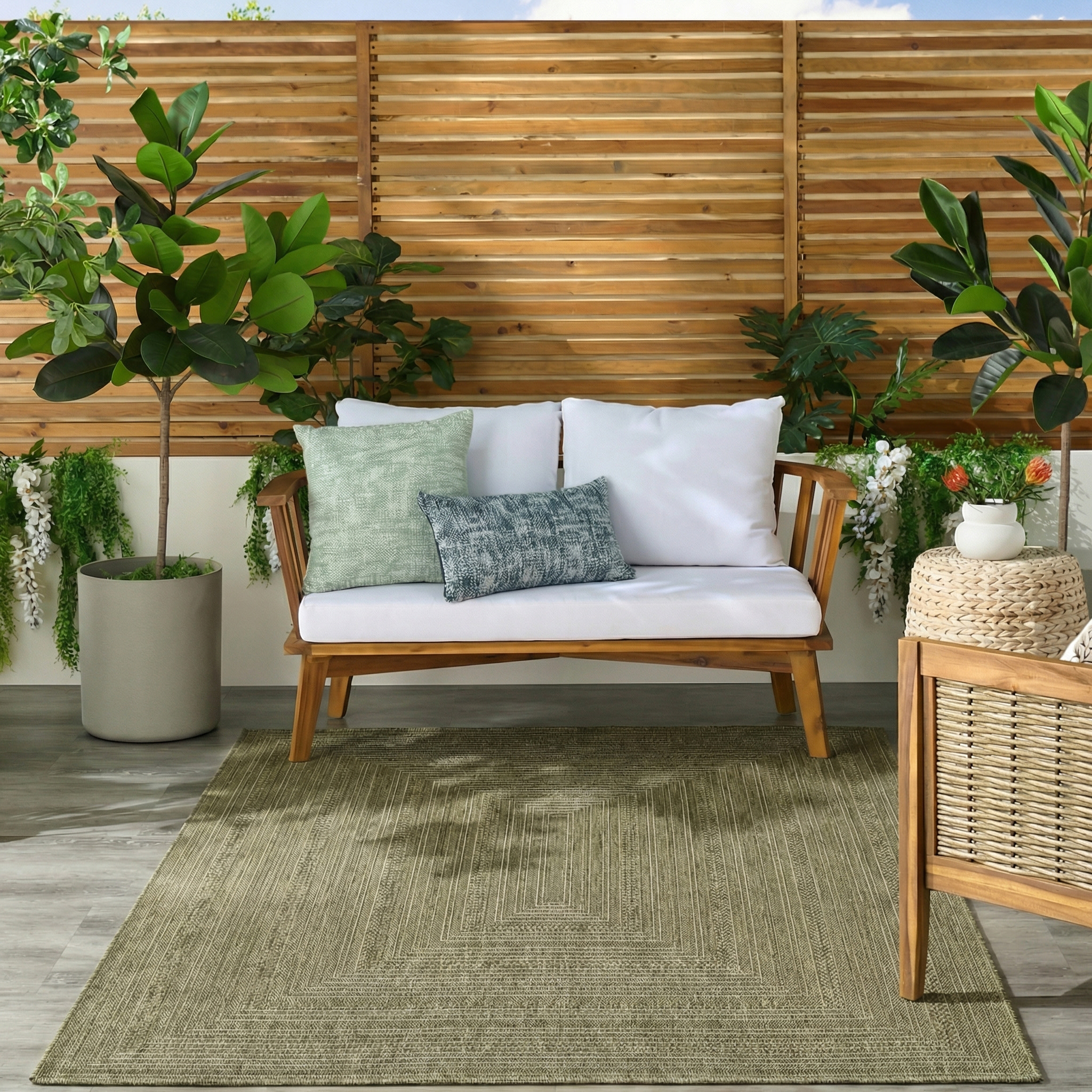 Nourison Tulum 5'3" x 7' Olive Outdoor Rug