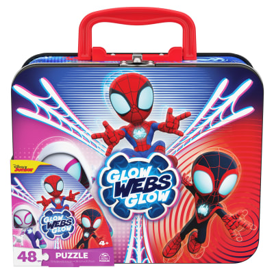 Spidey and Friends 48-Piece Jigsaw Puzzle in Tin with Handle, for Families and Kids Ages 4 and up