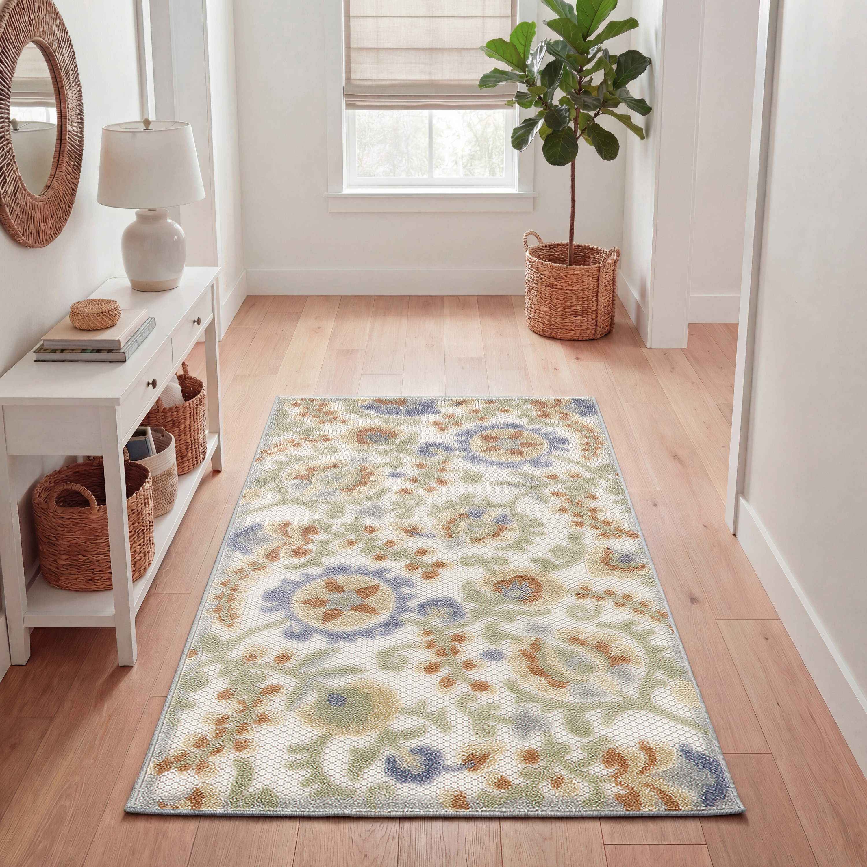 Nourison Aloha 2'8" x 4' Ivory Blue Outdoor Rug