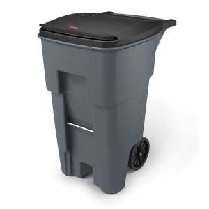 Rubbermaid Commercial, Rollout, 65gal, Resin, Gray, Square, Receptacle
