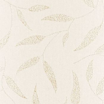Beige fabric-effect wallpaper with scattered textured gold leaf silhouettes; covering a wall surface, subtly reflective highlights, neutral indoor lighting, decorative minimal botanical pattern.
